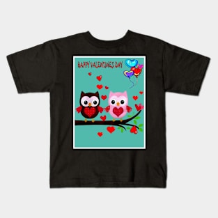 Happy Valentines Day Love Owls Abstract Card Print Kids T-Shirt